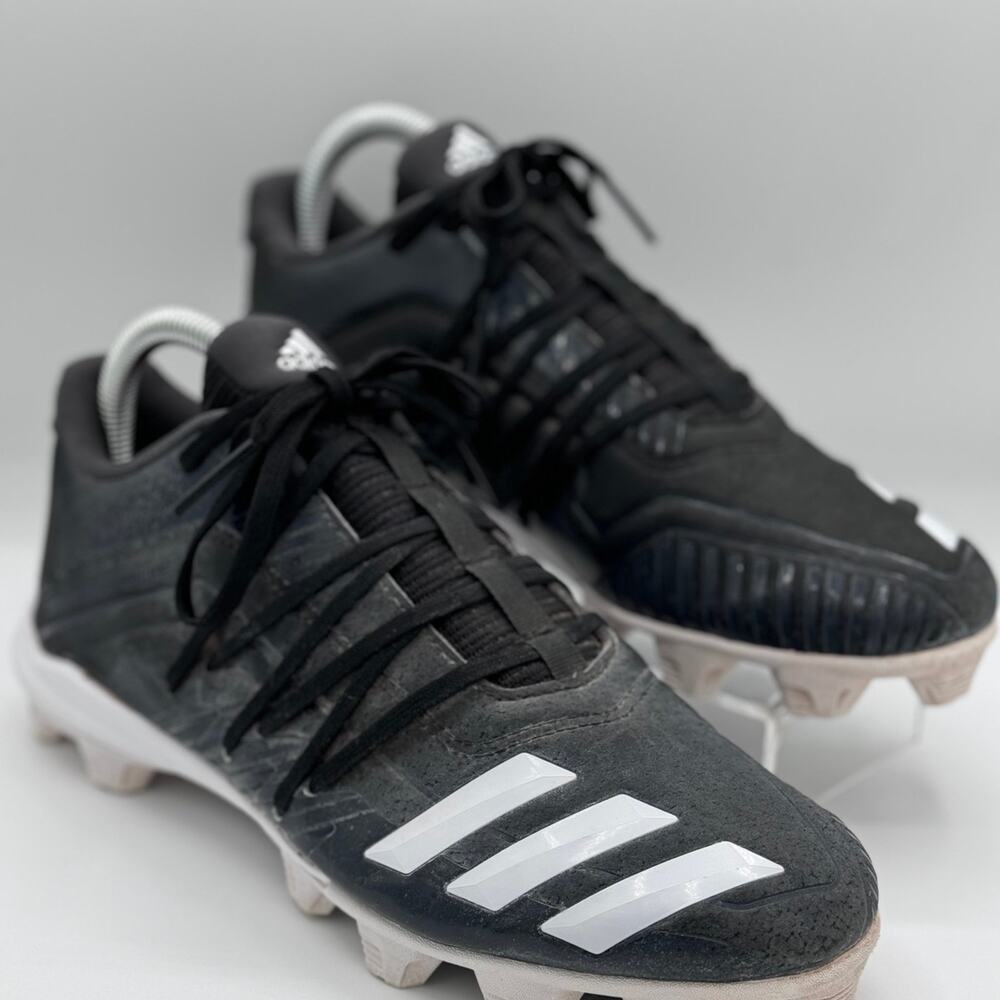 Adidas baseball cleats-men’s Sz 6.5-black-white stripes